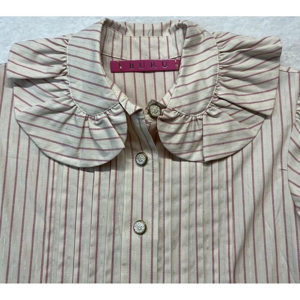 Buru Shirt Womens XS Stripe Button Down Blouse Peter Pan Collar Preppy Corpcore